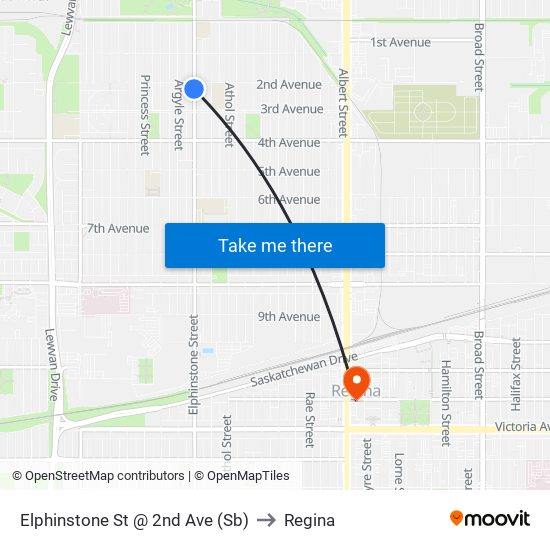 Elphinstone St @ 2nd Ave (Sb) to Regina map