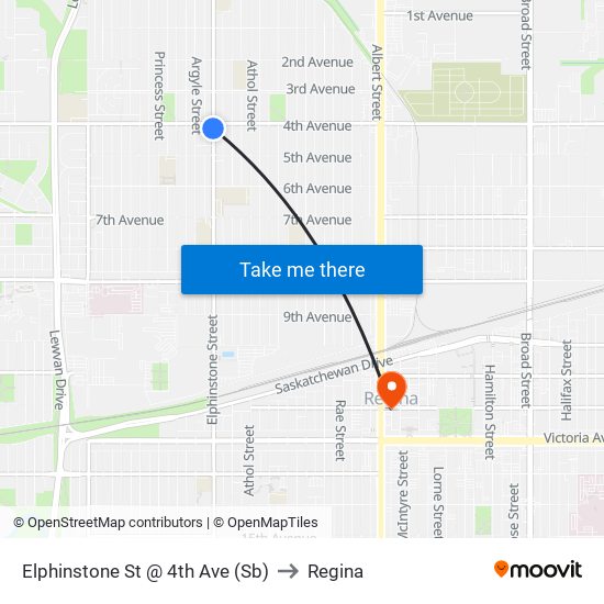 Elphinstone St @ 4th Ave (Sb) to Regina map