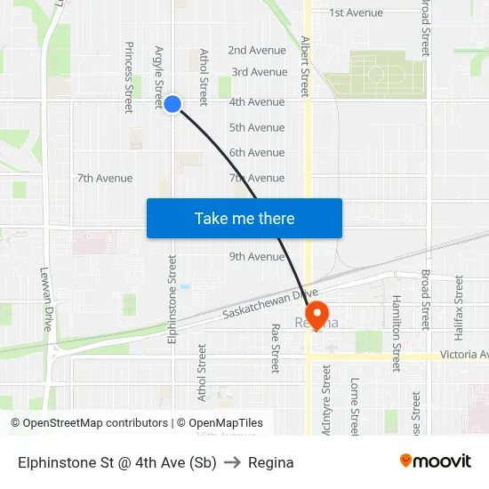 Elphinstone St @ 4th Ave (Sb) to Regina map