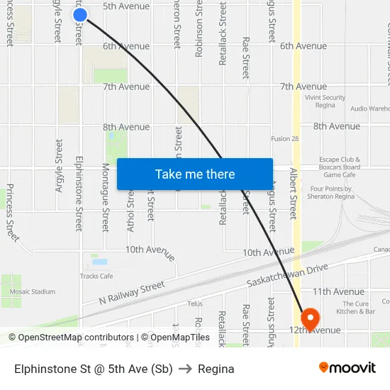 Elphinstone St @ 5th Ave (Sb) to Regina map