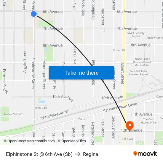 Elphinstone St @ 6th Ave (Sb) to Regina map