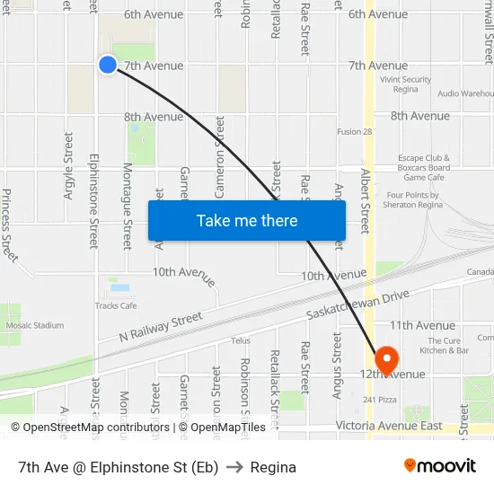 7th Ave @ Elphinstone St (Eb) to Regina map