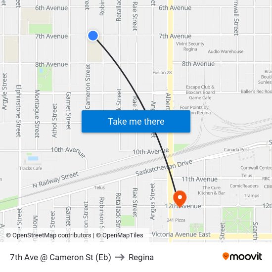 7th Ave @ Cameron St (Eb) to Regina map