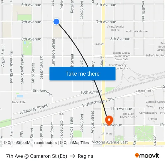 7th Ave @ Cameron St (Eb) to Regina map