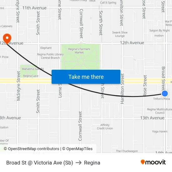 Broad St @ Victoria Ave (Sb) to Regina map
