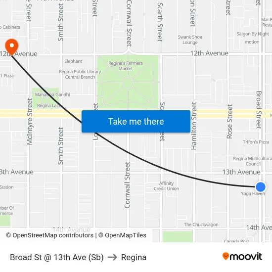 Broad St @ 13th Ave (Sb) to Regina map