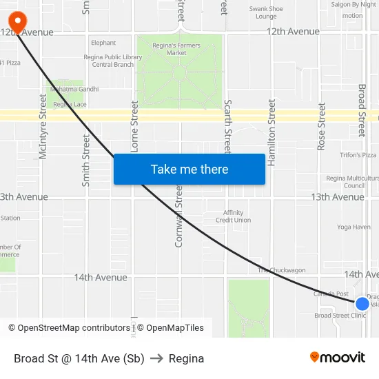 Broad St @ 14th Ave (Sb) to Regina map
