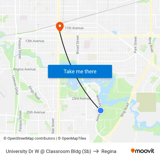 University Dr W @ Classroom Bldg (Sb) to Regina map