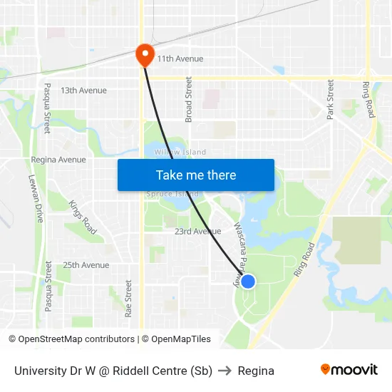 University Dr W @ Riddell Centre (Sb) to Regina map