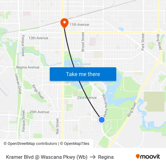 Kramer Blvd @ Wascana Pkwy (Wb) to Regina map