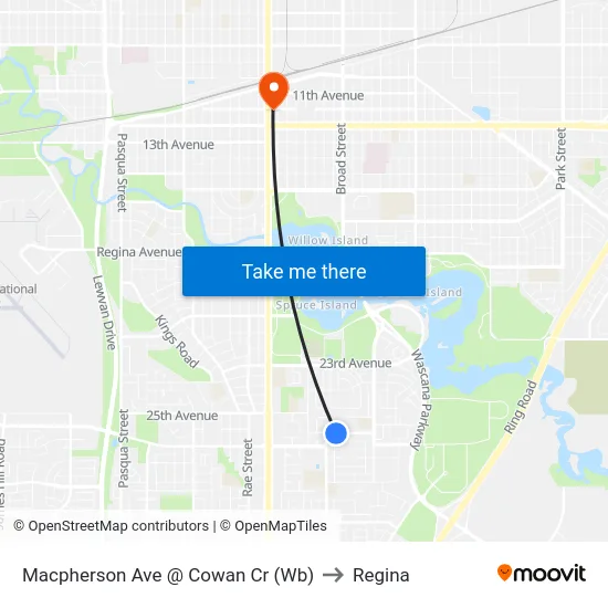 Macpherson Ave @ Cowan Cr (Wb) to Regina map