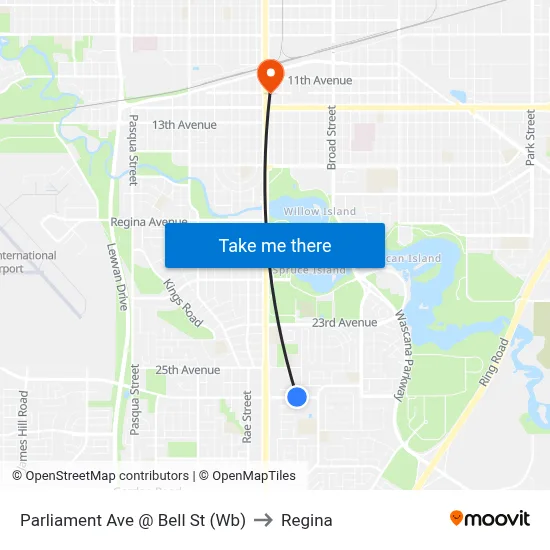 Parliament Ave @ Bell St (Wb) to Regina map