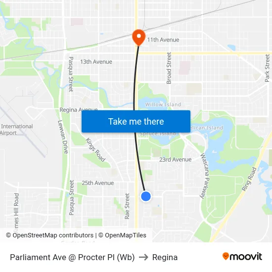 Parliament Ave @ Procter Pl (Wb) to Regina map