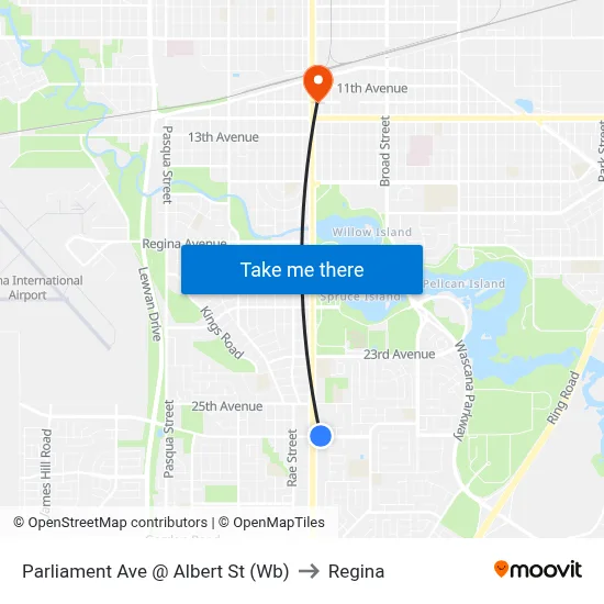 Parliament Ave @ Albert St (Wb) to Regina map