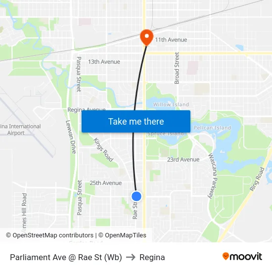 Parliament Ave @ Rae St (Wb) to Regina map