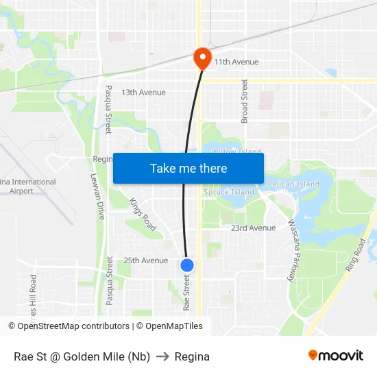 Rae St @ Golden Mile (Nb) to Regina map