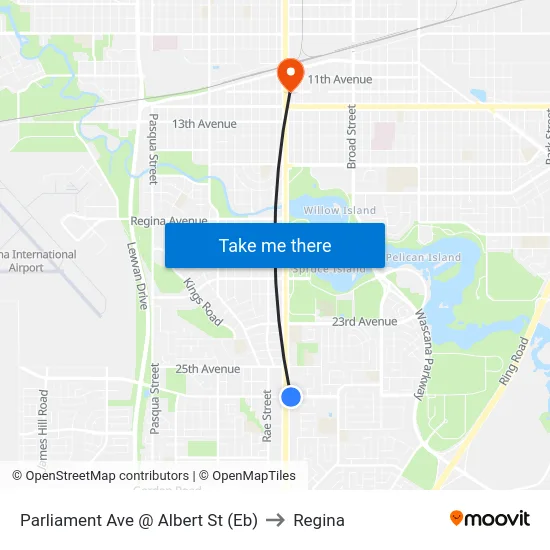 Parliament Ave @ Albert St (Eb) to Regina map