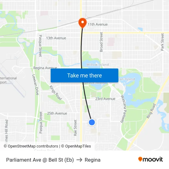 Parliament Ave @ Bell St (Eb) to Regina map
