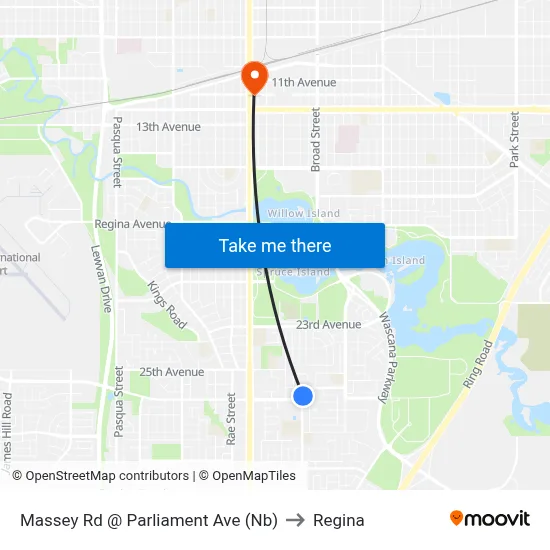 Massey Rd @ Parliament Ave (Nb) to Regina map
