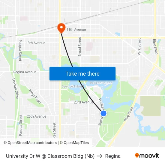 University Dr W @ Classroom Bldg (Nb) to Regina map