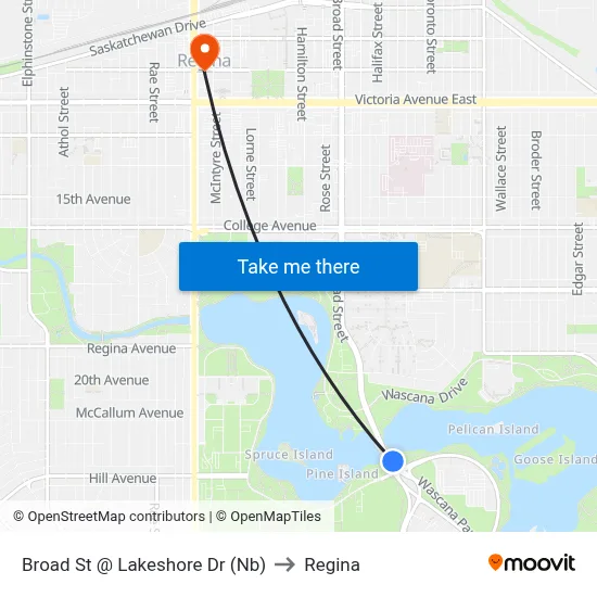 Broad St @ Lakeshore Dr (Nb) to Regina map