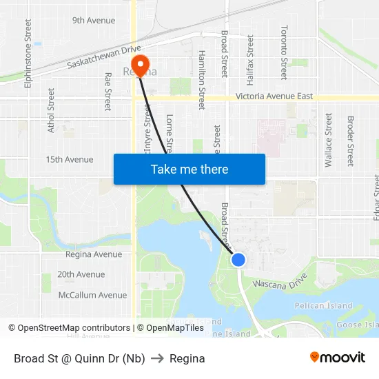 Broad St @ Quinn Dr (Nb) to Regina map
