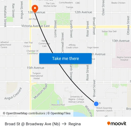 Broad St @ Broadway Ave (Nb) to Regina map
