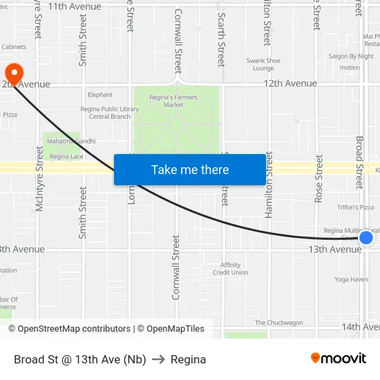 Broad St @ 13th Ave (Nb) to Regina map