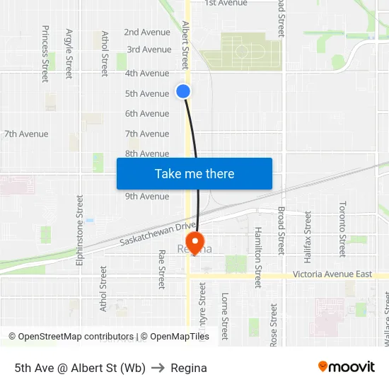 5th Ave @ Albert St (Wb) to Regina map