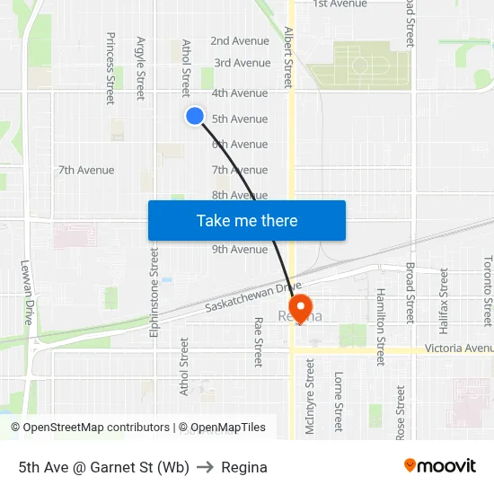 5th Ave @ Garnet St (Wb) to Regina map