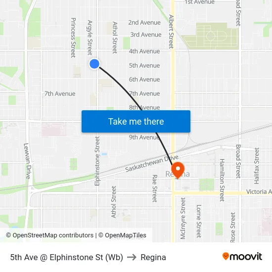 5th Ave @ Elphinstone St (Wb) to Regina map
