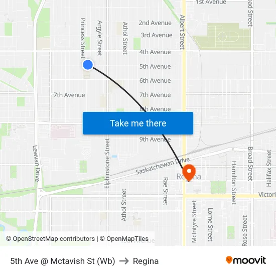 5th Ave @ Mctavish St (Wb) to Regina map
