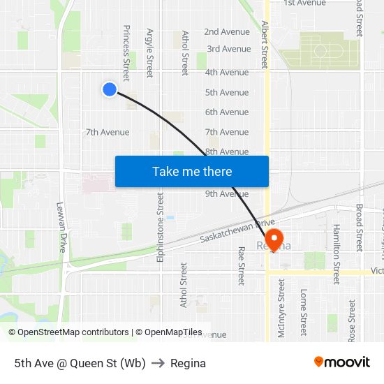 5th Ave @ Queen St (Wb) to Regina map