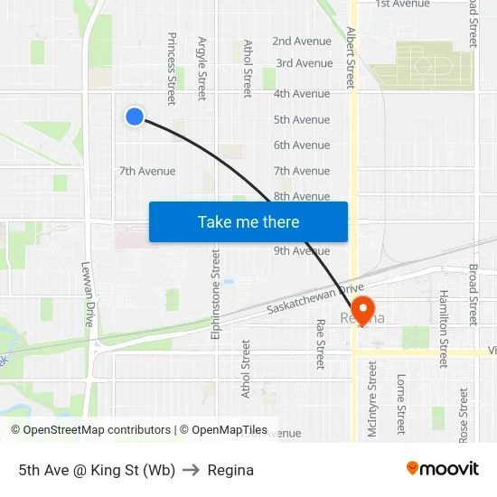 5th Ave @ King St (Wb) to Regina map