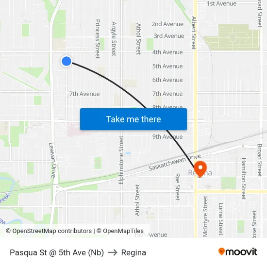 Pasqua St @ 5th Ave (Nb) to Regina map
