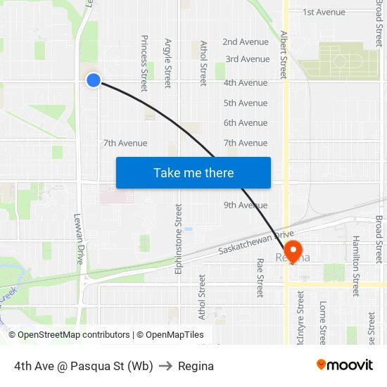 4th Ave @ Pasqua St (Wb) to Regina map