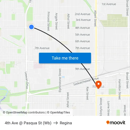 4th Ave @ Pasqua St (Wb) to Regina map