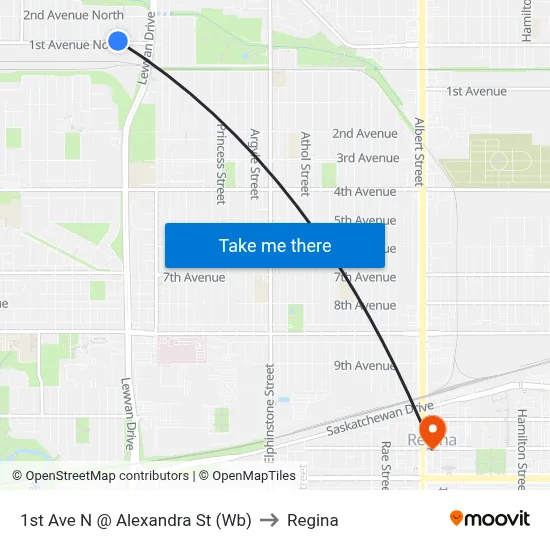 1st Ave N @ Alexandra St (Wb) to Regina map