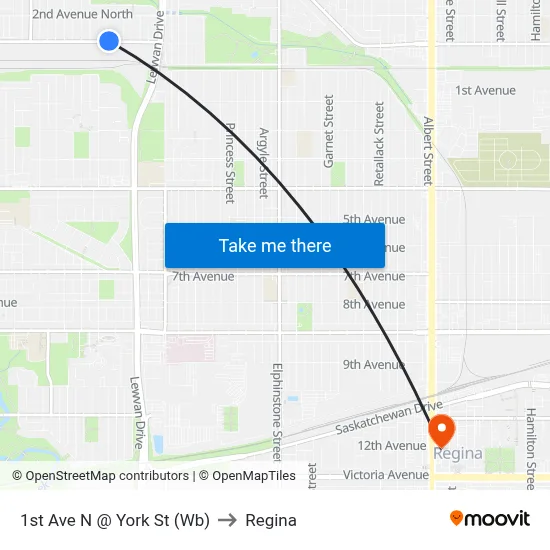 1st Ave N @ York St (Wb) to Regina map
