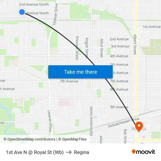 1st Ave N @ Royal St (Wb) to Regina map