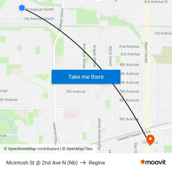 Mcintosh St @ 2nd Ave N (Nb) to Regina map