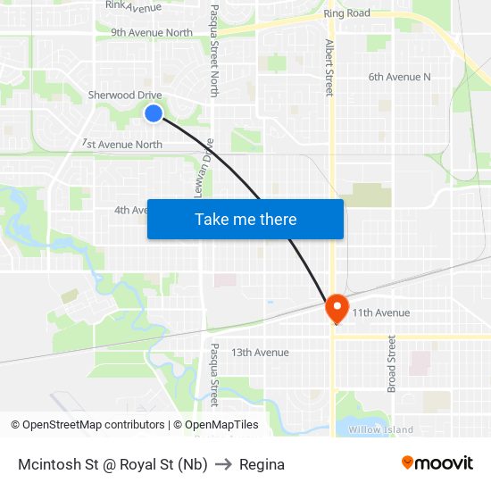 Mcintosh St @ Royal St (Nb) to Regina map