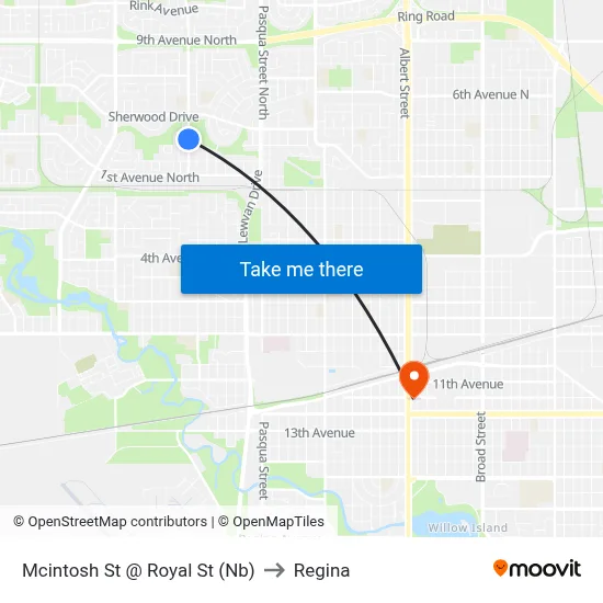 Mcintosh St @ Royal St (Nb) to Regina map