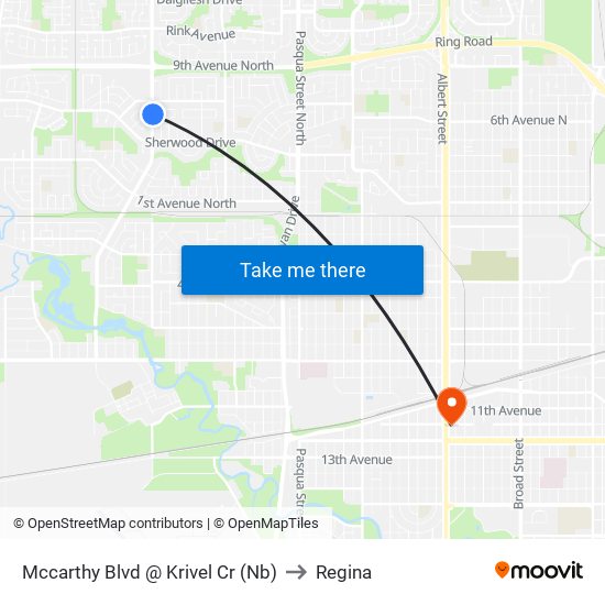 Mccarthy Blvd @ Krivel Cr (Nb) to Regina map