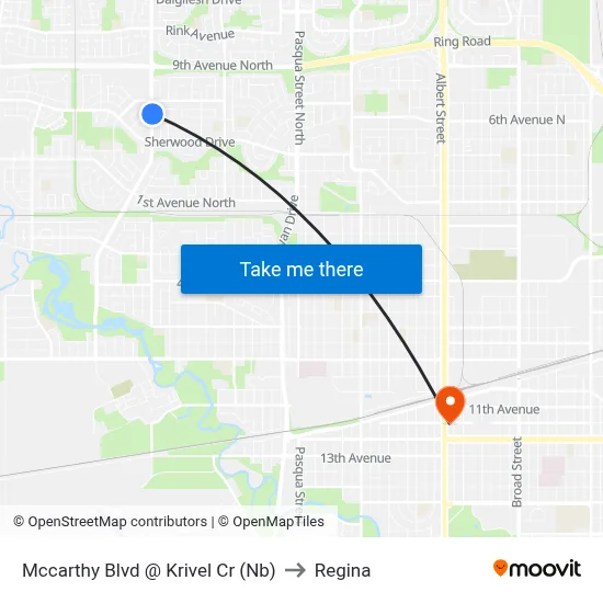 Mccarthy Blvd @ Krivel Cr (Nb) to Regina map