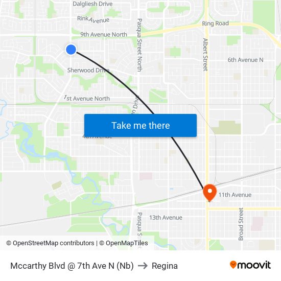 Mccarthy Blvd @ 7th Ave N (Nb) to Regina map