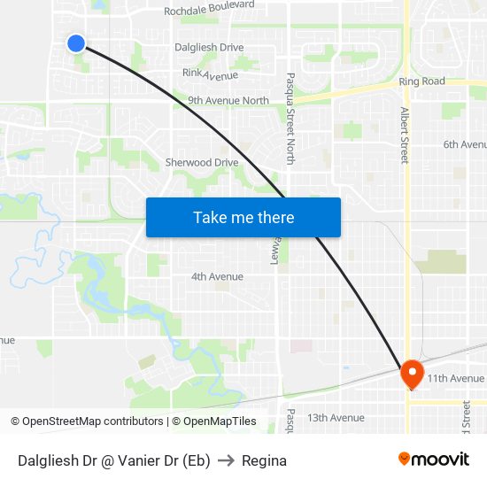 Dalgliesh Dr @ Vanier Dr (Eb) to Regina map