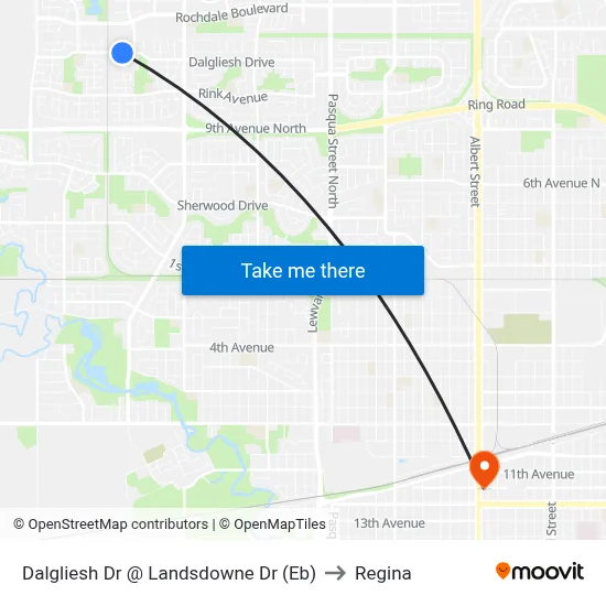Dalgliesh Dr @ Landsdowne Dr (Eb) to Regina map