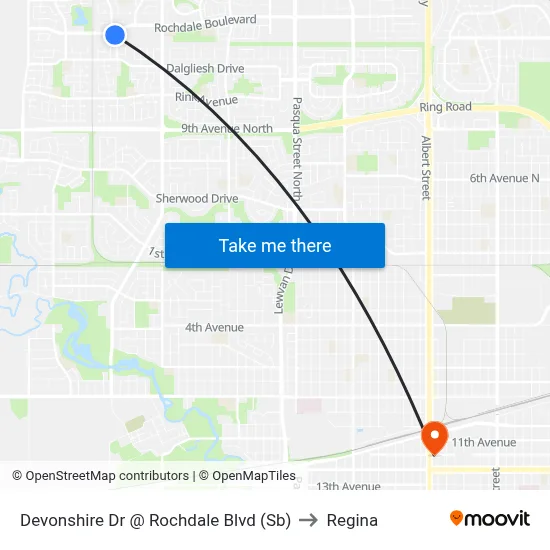 Devonshire Dr @ Rochdale Blvd (Sb) to Regina map