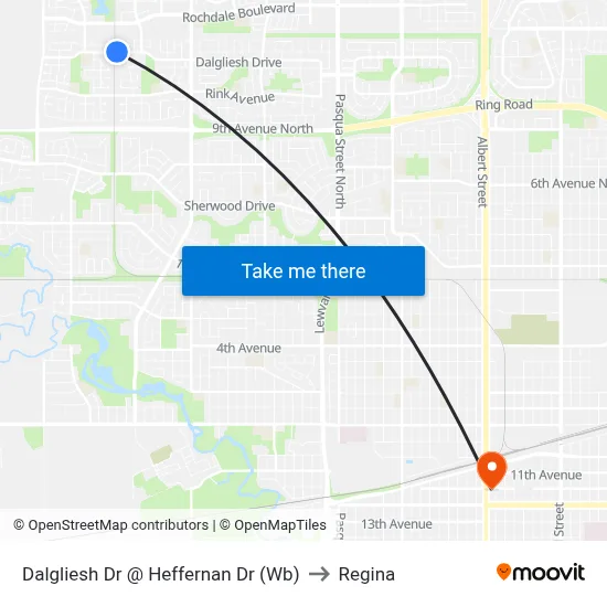 Dalgliesh Dr @ Heffernan Dr (Wb) to Regina map